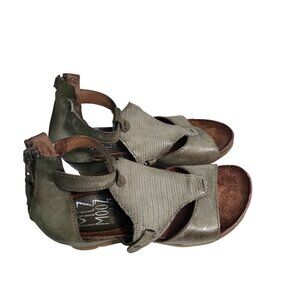 Miz Mooz Maya Leather Olive Green Bootie Sandal Size 37/6.5-7